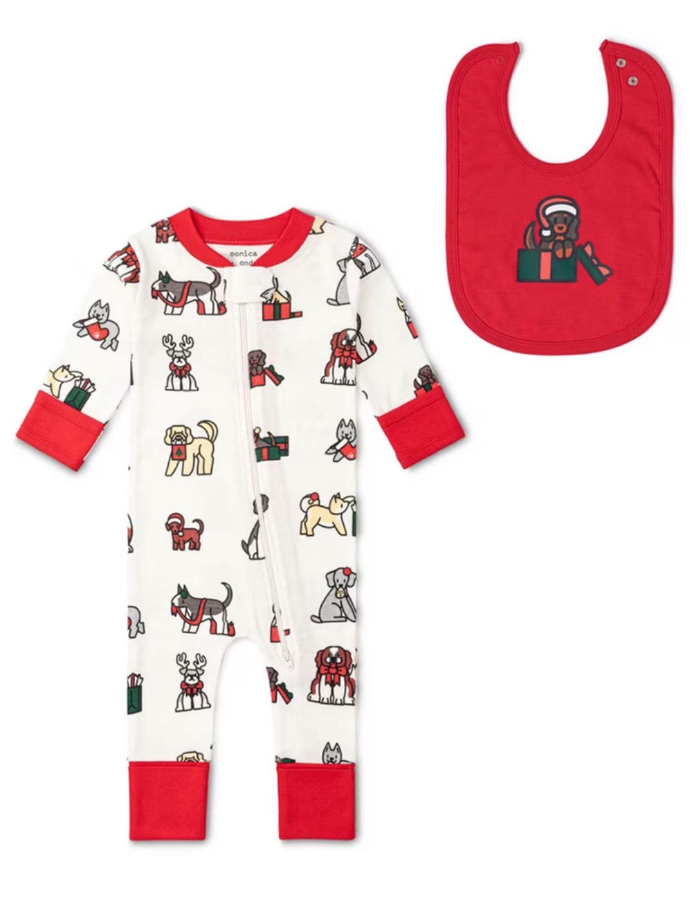M+A by Monica + Andy One Piece Coverall and Bib Set (Puppies for Christmas 🎁)